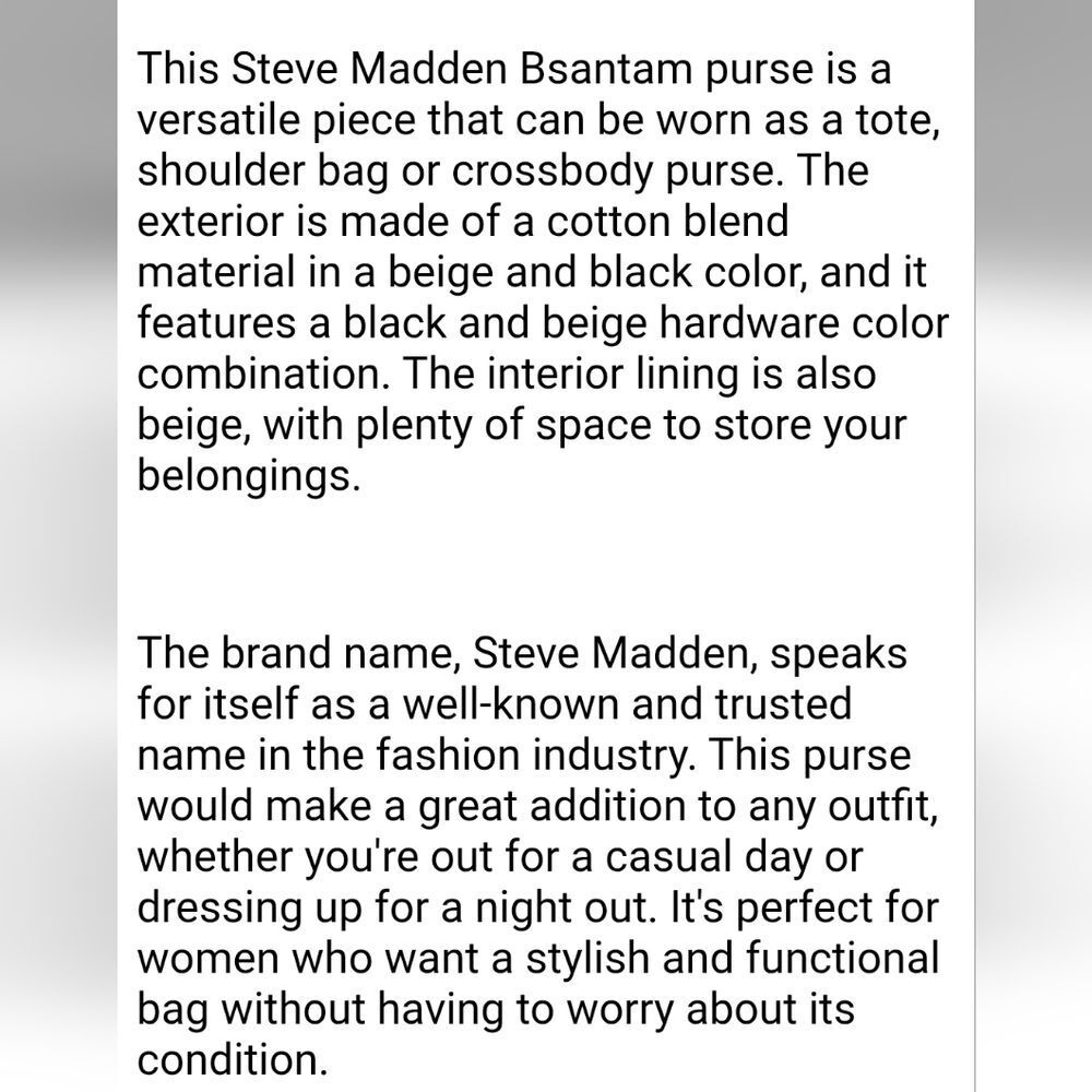 Steve Madden BSantam SM Diagonal Logo Canvas Tote Bag- Blaxk/White - Picture 6 of 13